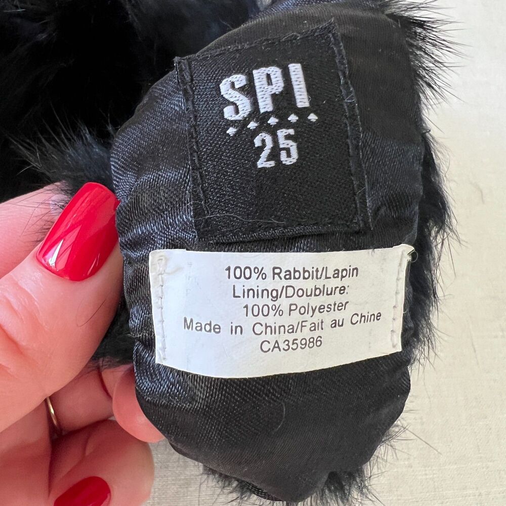 SPI 25 Genuine Rabbit Fur Black Wrist Cuffs Y2K Glam Wrist Warmer Bracelets (OS) - Picture 6 of 8